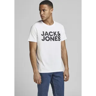 JACK & JONES T-Shirt JACK & JONES "JJECORP Herren-Tee mit figurbetonter Silhouette", Herren, Gr. S, weiß, Jersey, Obermaterial: 100% Baumwolle, schmal hüftbedeckend, Rundhals, gerader Abschluss, Shirts T-Shirt, bedruckt, modisch, schmal, Baumwolle, Rundhals