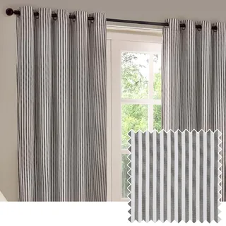 Yard furn Hebden Ösenvorhang Set – Ultraweiche Baumwoll Gefütterte Gestreifte Vorhänge (Grau – 168x229cm)
