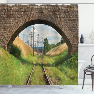 ABAKUHAUS Duschvorhang Brücke Eisenbahn Tranquil 175 x 200 cm braun/grün