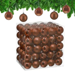 Relaxdays Weihnachtskugeln 100er Set, Weihnachtsdeko, matt & glänzend, Christbaumkugel ∅ 6 cm, Weihnachtsbaumdeko, braun