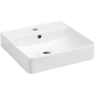 Voleo Waschbecken , Weiß , Keramik , 48x14x47 cm , Made in Germany , Ab- und Überlaufgarnitur , Badezimmer, Waschbecken & Armaturen, Waschbecken