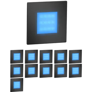 ledscom.de 12x LED Treppenlicht/Wandeinbauleuchte FEX für innen und außen, eckig, schwarz, 85 x 85mm, blau