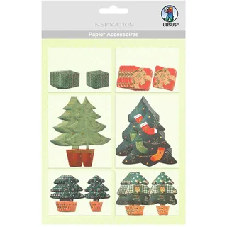 Ursus 56500010 - Papier Accessoires Weihnachtsbaum 10, 36 Stück in 6 verschiedenen Motiven, einseitig bedruckt und veredelt, ideal zur Verzierung von Karten, Scrapbooking und Geschenken