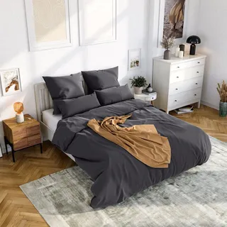 Wolkenfeld Mikrofaser Bettwäsche unifarben grau 135 x 200 cm + 2 x 80 x 80 cm