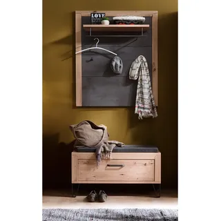 Garderobenbank inkl. Sitzkissen und Wandgarderobe Eiche, grau IOLA-05 - Braun