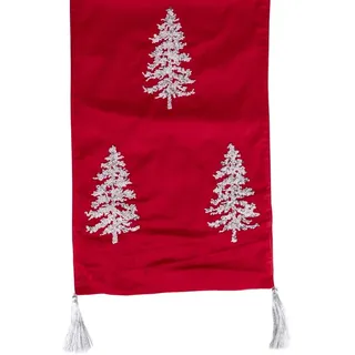 Villa d'Este Home Tivoli Tischläufer Weihnachten Polyester Velvet Dekor weiß 35x182cm rot Xmas