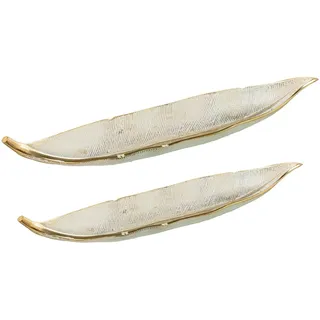 DRW Set mit 2 Zentren in Blattform, Aluminium, goldfarben, 62 x 12 x 12 + 46 x 10,5 x 8 cm, Metall, Gold, 62x12x12+46x10,5x8 cm