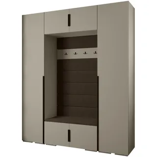 Abiks Möbel Garderoben-Set 236,7/200/47 , Kaschmir, Braun, Schwarz , Holz , Nachbildung , 10 Fächer , 200x236.7x47 cm , Garderobe, Garderoben-Sets & Garderoben-Serien, Garderoben-Sets