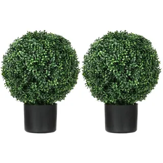 Homcom Künstliche Pflanzen, 2er-Set UV-beständige Kunstpflanze im Blumentopf Grün , Kunststoff , 52 cm , Dekoration, Blumen & Blumentöpfe, Kunstpflanzen