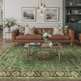 PureCozy Teppich Wohnzimmer 160x230cm Waschbarer Teppiche,Grün Gold