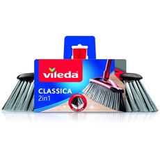 Vileda 2-in-1 Zimmer-Besen Classica - Ersatzkopf für Besen mit Stiel ideal für die Aufnahme von Staub und Haaren, Grau