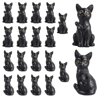 MiOYOOW Mini Halloween Figuren mit Schwarzer Katze, 20 Stück Miniatur Tierfiguren aus Kunstharz, Lustige Halloween-Gartendekoration für Schreibtisch, Aquarium, Topfdekoration