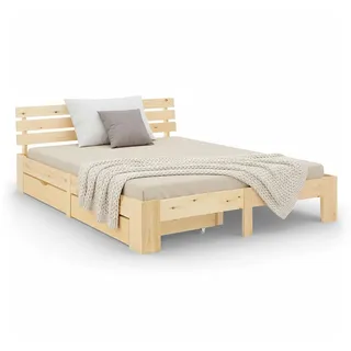 Homestyle4u Holzbett mit Stauraum 140/200 cm natur , Braun , Holz , Kiefer , 140x200 cm , Schlafzimmer, Betten