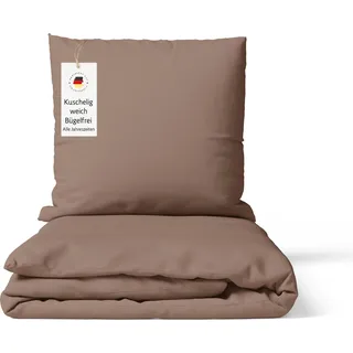 Bettwäsche 135x200 cm Braun 2-teilig einfarbig Mikrofaser Bettbezug mit Kissenbezug 80x80 cm – bügelfrei & hautfreundlich - Braun