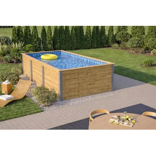 Massivholzpool Siargao Gr. 1, Folie Blau Mosaik, 45 mm Wandstärke