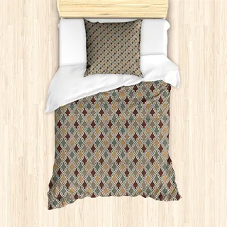 ABAKUHAUS Geometrisch Bettbezug Set für Einzelbetten, Antike Arabeske, Milbensicher Allergiker geeignet mit Kissenbezug, Salbeigrün Braun Tan - Braun