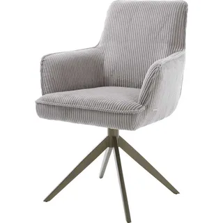 DeLife Drehstuhl Heira-Flex mit Armlehnen Cord Silbergrau Kreuzgestell breit Effektfinish Titan 360° drehbar Wippfunktion Taschenfederkern, Esszimmerstühle