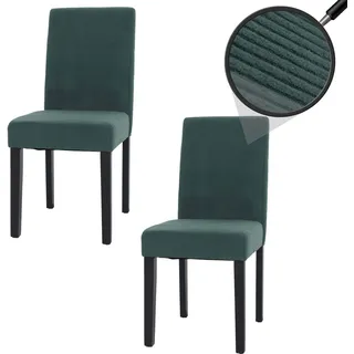 2er-Set Esszimmerstuhl Littau, Stuhl Küchenstuhl Hochlehner, Stoff/Textil Cord Holz grün, dunkle Beine - Grün