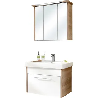 Saphir Badmöbel-Set »Quickset 382 2-teilig Keramik-Waschtisch mit LED-Spiegelschrank« 2 Stk. tlg., weiß