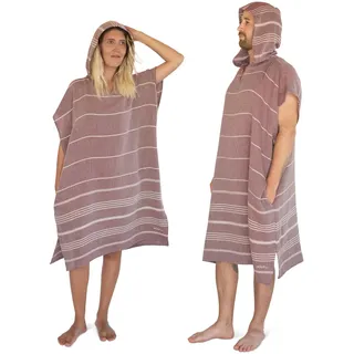 LeStoff Badeponcho - 50% Bio-Baumwolle 50% Hanf - Leicht, Saugstark, Schnelltrocknend, Bio, Strandponcho Kapuze, Handtuchponcho, Surf Poncho, Handtuchkleid, Duschponcho, Umziehponcho (Bordeaux, M)