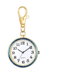 JewelryWe Karabiner Taschenuhr mit Gravur Quarz Analog Uhr Strass Quarzuhr mit Schlüsselanhänger für Ärzte Krankenschwestern Sanitäter Köche Gold Blau