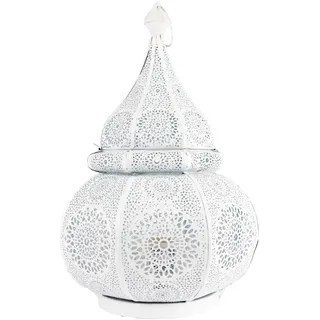 Orientalische kleine Tischlampe Lampe Malha 38cm Weiß E27 | Marokkanische Tischlampen klein aus Metall, Lampenschirm Weiß | Nachttischlampe modern, für Vintage, Retro & Landhaus Stil Design - Weiß