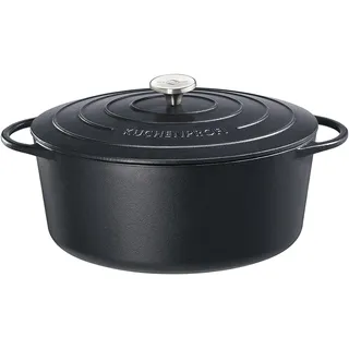 Küchenprofi Gusseisen Bräter mit Deckel, schwarz, 35 cm, Schmortopf, Auflaufform, Dutch Oven, Brotbacktopf, emailliert, für alle Herdarten und Induktion geeignet, zum Schmoren, Backen und Braten