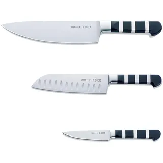 Friedr. Dick F. DICK 1905 Set (3-Teiliges Messerset, bestehend aus Kochmesser/Santoku/Officemesser, Küchenmesser) 81974300, Silber mit Schwarzem Griff