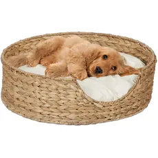 Relaxdays Tierbett für Hunde und Katzen, rund, H x D: 15 x 49 cm, Katzenliege, Hundekörbchen, aus Seegras, Natur/Creme