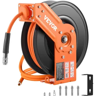 Vevor Druckluftschlauch Schlauchtrommel, 9,52 mm x 15,24 m Hybrid-Luftschlauch, max. 300 PSI, Schlauchaufroller mit automatischem Aufrollen & Zuleitung, für Decken-/Wandmontage & 180° Schwenkhalterung