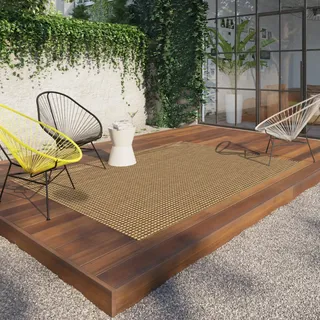 Outdoor Teppich, Flachwebteppich, ideal für den Außenbereich auf der Terrasse oder für das Wohnzimmer - Schlafzimmer, Maschinengewebt, Juteteppich-Effekt, Polypropylen, 160 x 230 cm, Braun
