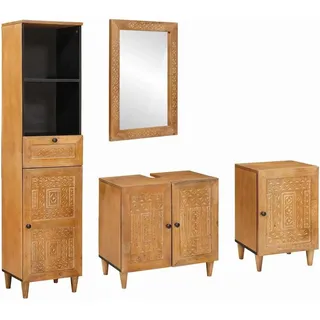 SYFAXTM Badezimmermöbel Set mit Schubladen 4 pcs Braun Massivholz Mango - Braun