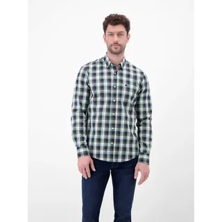 Langarmhemd LERROS "Karohemd mit Kentkragen und Brusttasche", Herren, Gr. XXL, Normalgrößen, bunt (basalt grau), 100% Baumwolle, Hemden Langarmhemd