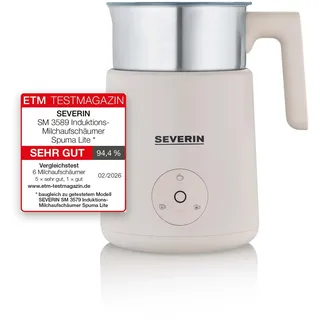 Severin Design Induktions-Milchaufschäumer, elektrischer Milchschäumer mit Edelstahlbehälter, kaltes und warmes Aufschäumen, Schokoladen-Funktion, geeignet für vegane Milch, Aesthetic, beige, SM 3589