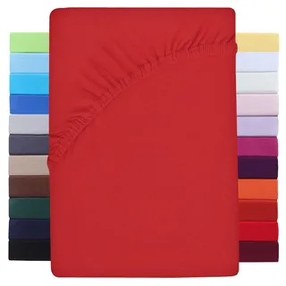 NatureMark Premium Boxspringbett Spannbettlaken 180 x 200 bis 200 x 220 cm - hoher Steg bis 40cm Matratzenhöhe - Wasserbetten Spannbetttuch - Baumwolle mit Elasthan, Rot