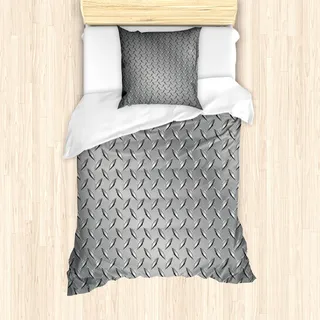 ABAKUHAUS Grau Bettbezug Set für Einzelbetten, Diamond Plate Effekte Muster, Milbensicher Allergiker geeignet mit Kissenbezug, Anthrazit grau und Blasse Taupe - Grau