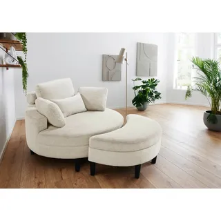 Atlantic Home Collection Loveseat Ravi 114 x 100 x 154 cm Weiß mit Stauraumhocker und 4 Zierkissen