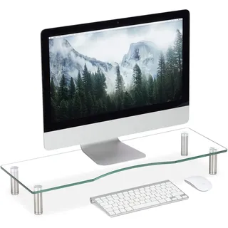 Relaxdays TV-Aufsatz 70 x 24 cm Transparent/Aluminium/Edelstahl/Glas