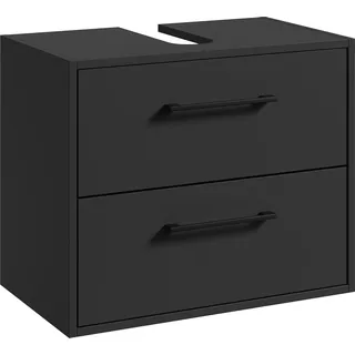 Waschbeckenunterschrank Florence 60 x 35 cm Schwarz Matt - Hängender Badezimmerschrank mit 2 Schubladen - Schwarz