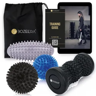 Igelball Fußmassage Set |1X Fußmassagegerät 2X Massageball mit Noppen 1x Ovaler Stachelball|für Rücken Beine Füße| Fußroller & Igelbälle mittel, ovaler Stachelball hart|Inkl Video,Poster & Tasche