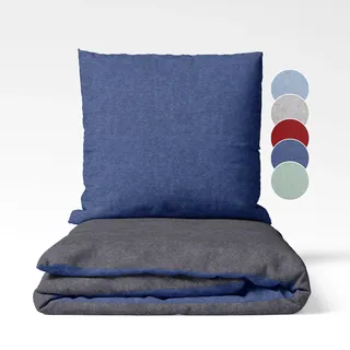 sleepling Feinbiber Bettwäsche, Winterbettwäsche 2-teiliges Set Bettbezug 155x220cm + Kissenbezug 80x80cm, Wendebettwäsche, 100% Baumwolle, Made in Germany, Oeko-TEX, Waschbar, Dunkelblau Dunkelgrau