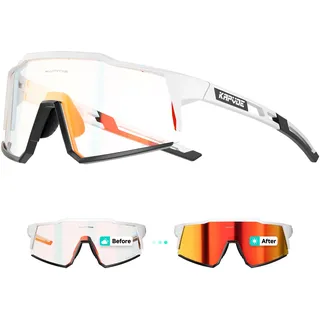 KAPVOE Photochromatische Selbsttönend Fahrradbrille TR90 Rahmen für Herren Damen Klar Sportsonnenbrille Sport Radfahren MTB Radbrille Sportbrille Fahren Baseball Laufen Rot Weiß 10
