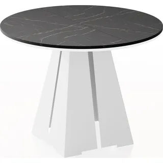 Runder Ausziehbarer Esstisch mit Weißem Metallgestell - Moderner Industrieller Tisch in Schwarzer Marmoroptik für Esszimmer oder Küche - 120 cm bis 200 cm - EU - Marmor Schwarz - Schwarz