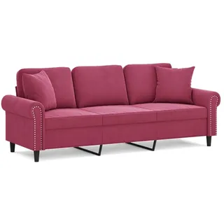 vidaXL 3-Sitzer-Sofa mit Zierkissen Weinrot 180 cm Samt - Rot