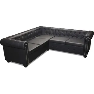 vidaXL Chesterfield-Ecksofa 5-Sitzer Kunstleder Schwarz - Schwarz