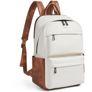 tiamyi Veganer Lederrucksack für Damen und Herren, passend für 16,0 Zoll Laptop, Design mit vielen Fächern, Flaschenhalter und Koffergurt, ideal für Arbeit, Reise und Alltag, Beige Laptop Rucksack