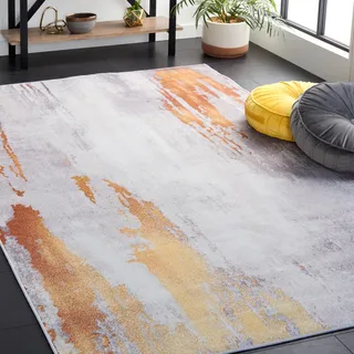 Safavieh Abstrakt Teppich für Rug Ideal für stark frequentierte Bereiche - Maschinenwaschbar und rutschfest - Tacoma Collection, Kurzer Flor, in Grau und Rot, 183 X 183 cm