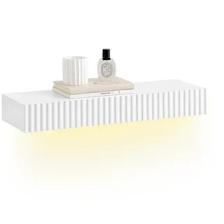 SoBuy Schweberegal mit Schublade Weiß, 60×20×8 cm , Holzwerkstoff , 60x8x20 cm , Wohnzimmer, Regale, Wandregale