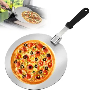 WIYETY Runder Pizzaschaufel 12 Zoll, Pizzaschaufel aus Rostfreiem Edelstahl, Runder Pizzaschieber für Pizza, Pizza Schaufel mit Klappbarer Griff, Pizzaheber für Pizzen, Brot, Teig, Gebäck