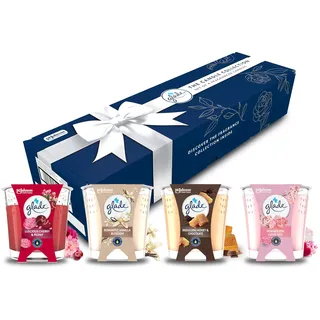 Glade Duftkerzen Geschenkset, 4er Set mit einzigartigen Düften: Indulging Honey & Chocolate, Romantic Vanilla Blossom, Luscious Cherry & Peony, I Love you/Von Herzen)